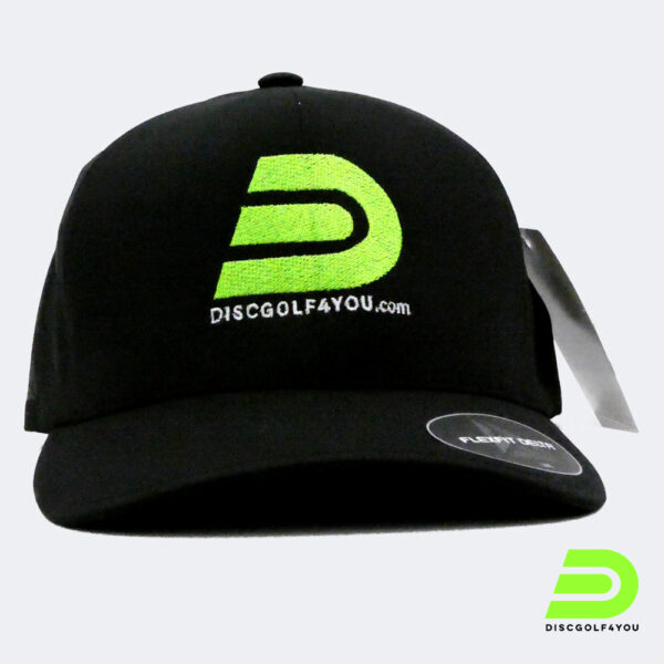 Discgolf Kappe von Discgolf4you aus Flexfit Delta in Schwarz Frontansicht